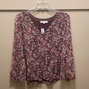 NWT! LOFT purple floral peplum blouse. Size Large.